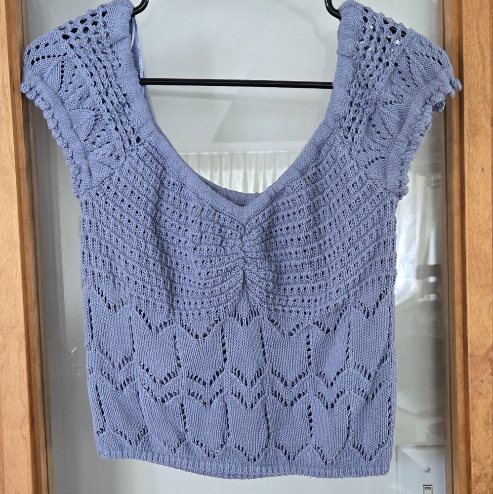Aeropostale Coquette Crochet Festival Blue Knit Crop Top Sz Med